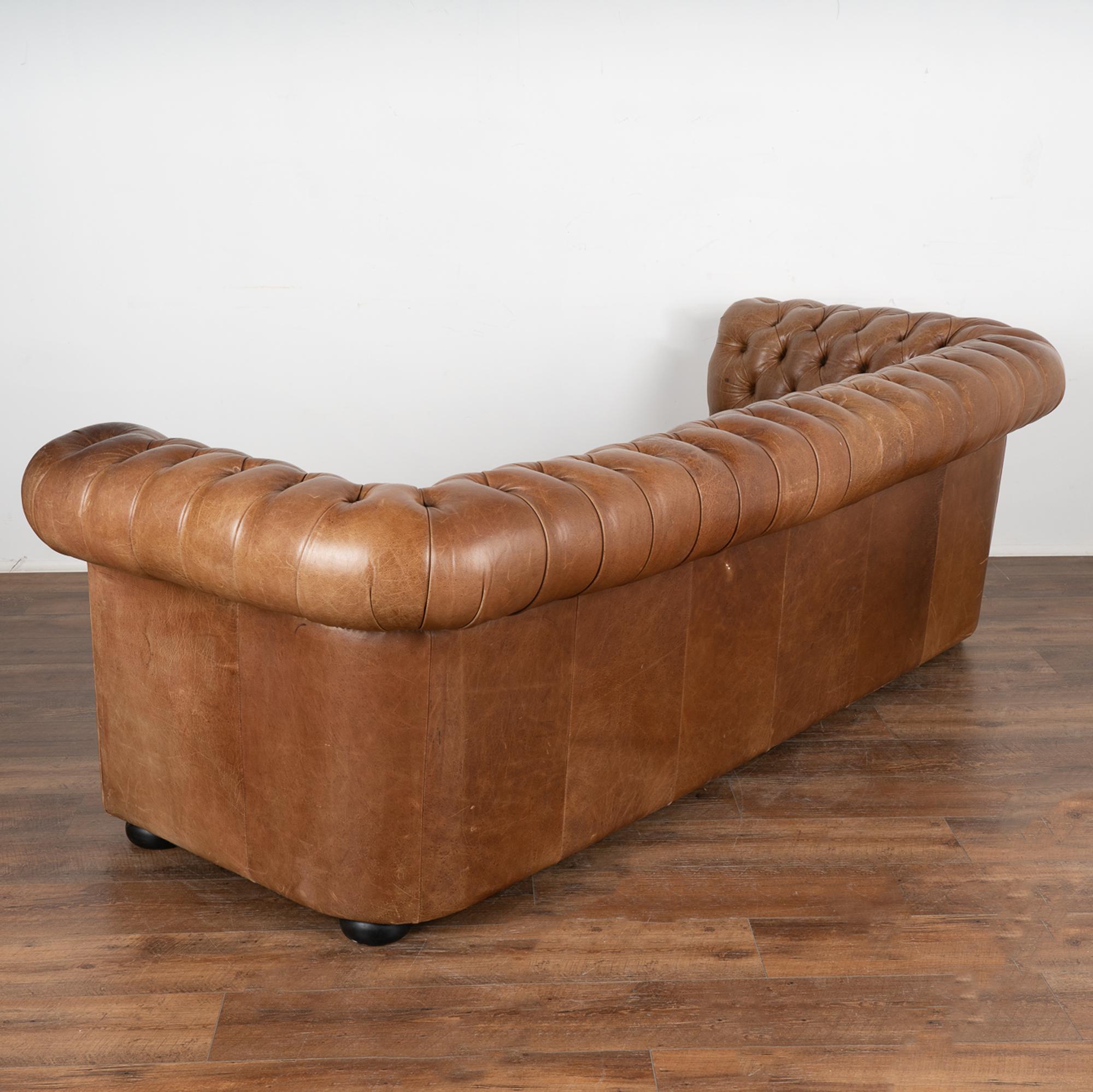 Vintage Brown Leather Three Seat Chesterfield Sofa, Denmark circa 1960-70 For Sale 6