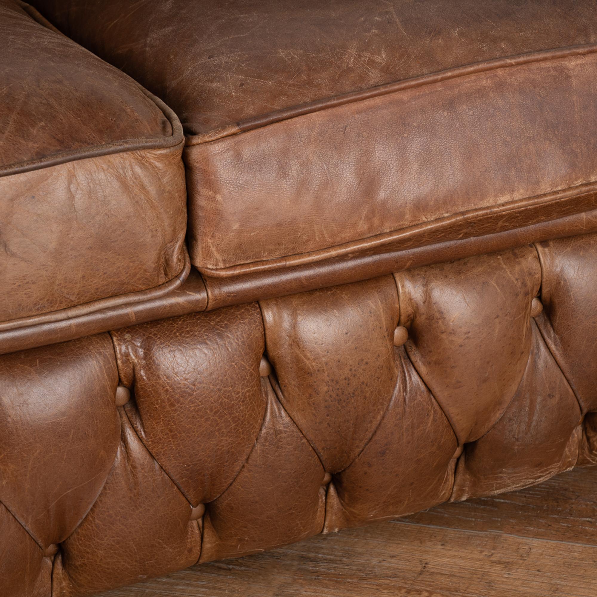 Vintage Brown Leather Three Seat Chesterfield Sofa, Denmark circa 1960-70 For Sale 3