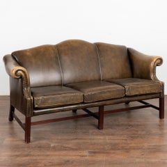 Vintage Brown Leather Three Seat Sofa, Denmark circa 1920-40