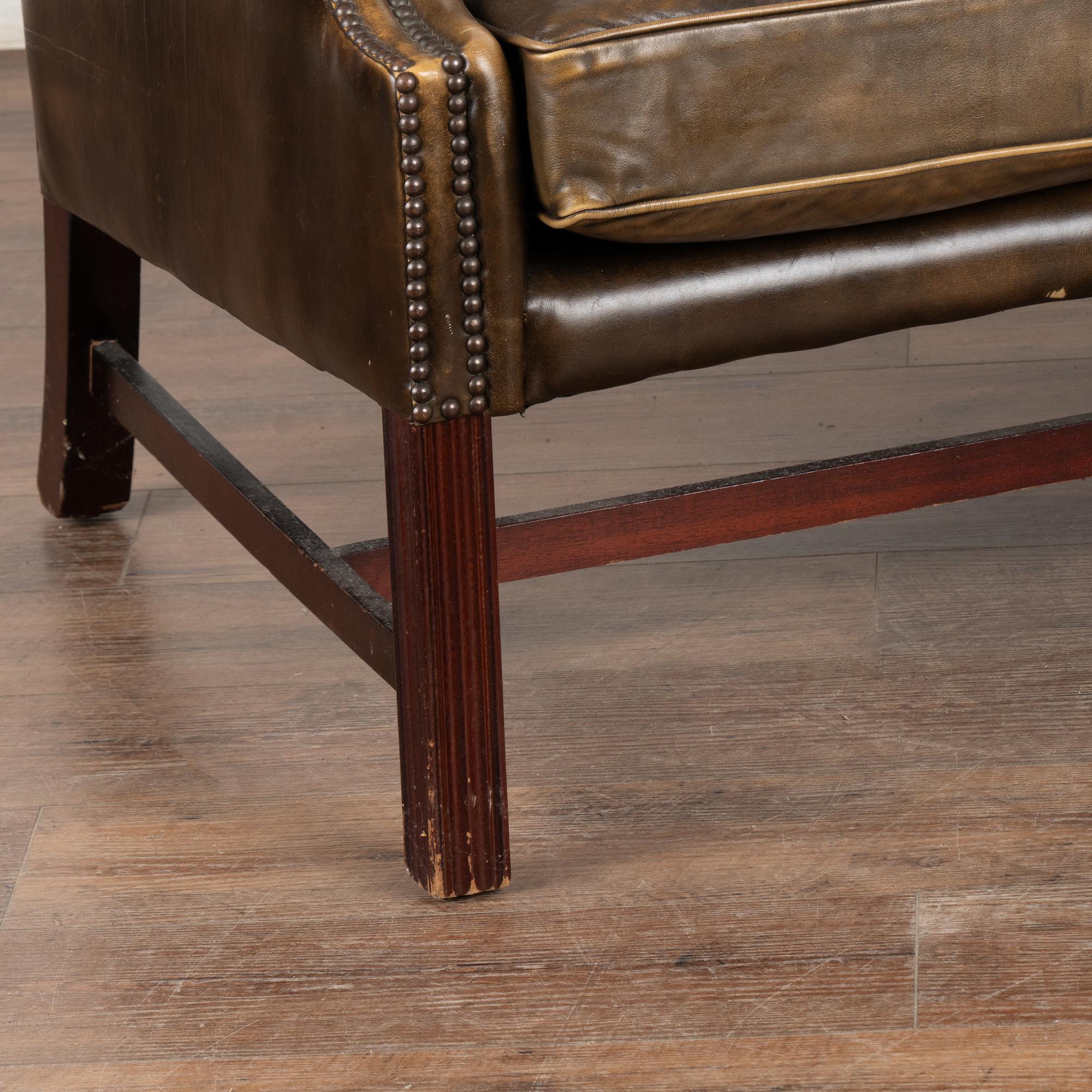 Canapé trois places vintage en cuir Brown, Danemark circa 1920-40 en vente 1