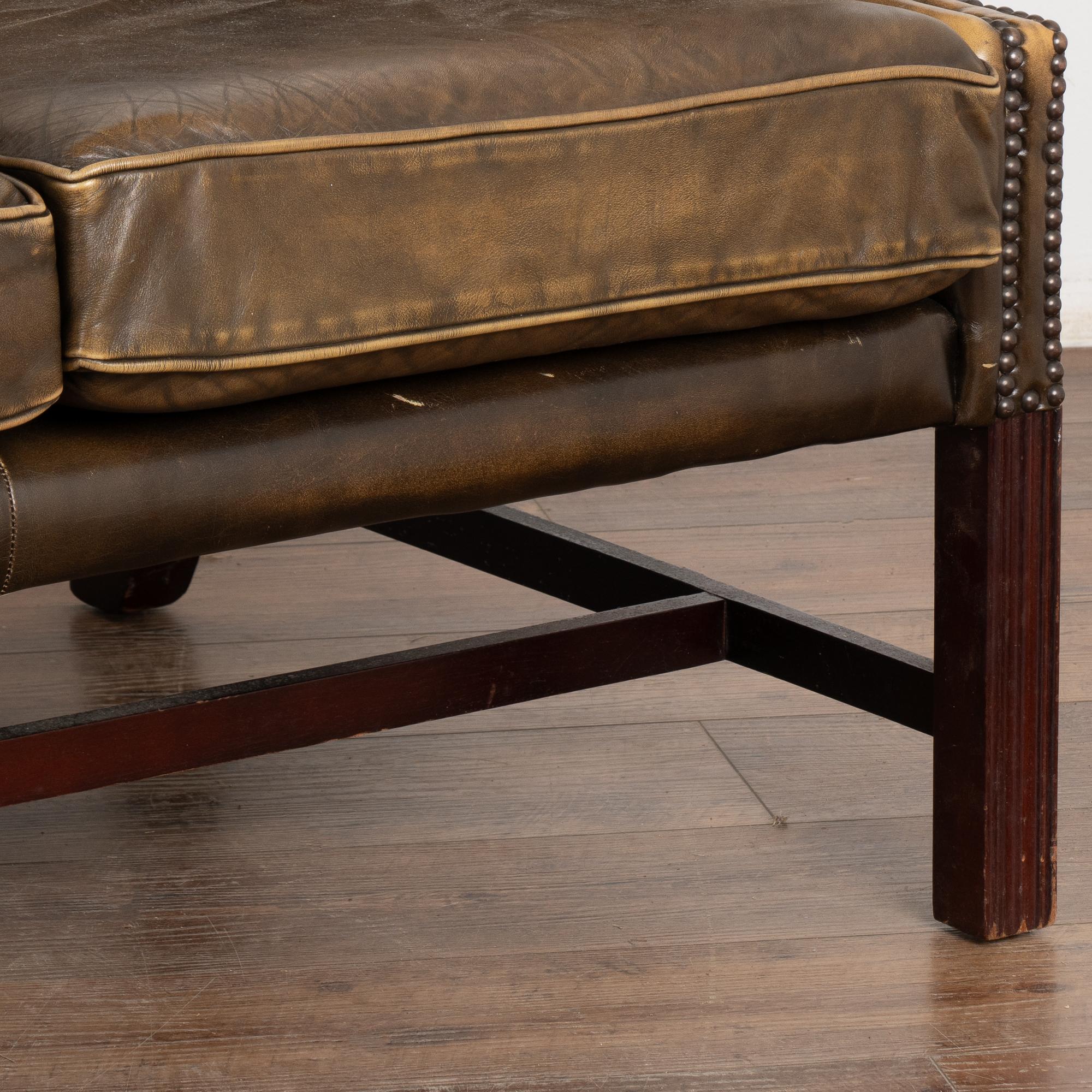 Canapé trois places vintage en cuir Brown, Danemark circa 1920-40 en vente 2