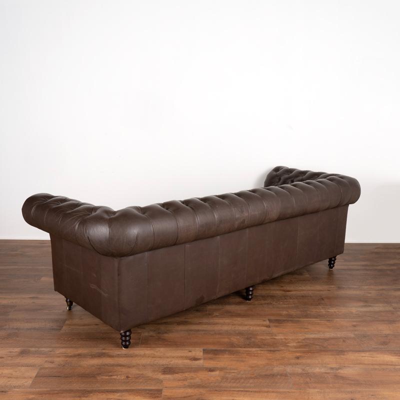 Vintage Brown Leather Three Seat Sofa on Castors from Denmark In Good Condition For Sale In Round Top, TX