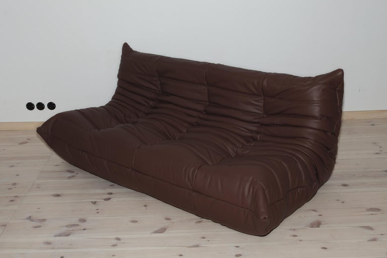 Vintage Brown Leather Togo Sofa Set By Michel Ducaroy For Ligne