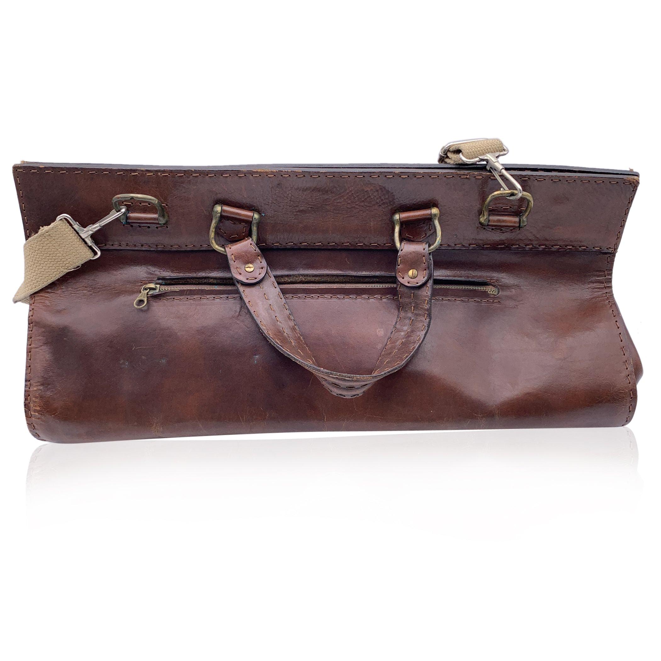 Gray Vintage Brown Leather Travel Bag Weekender Carry On Bag with Strap