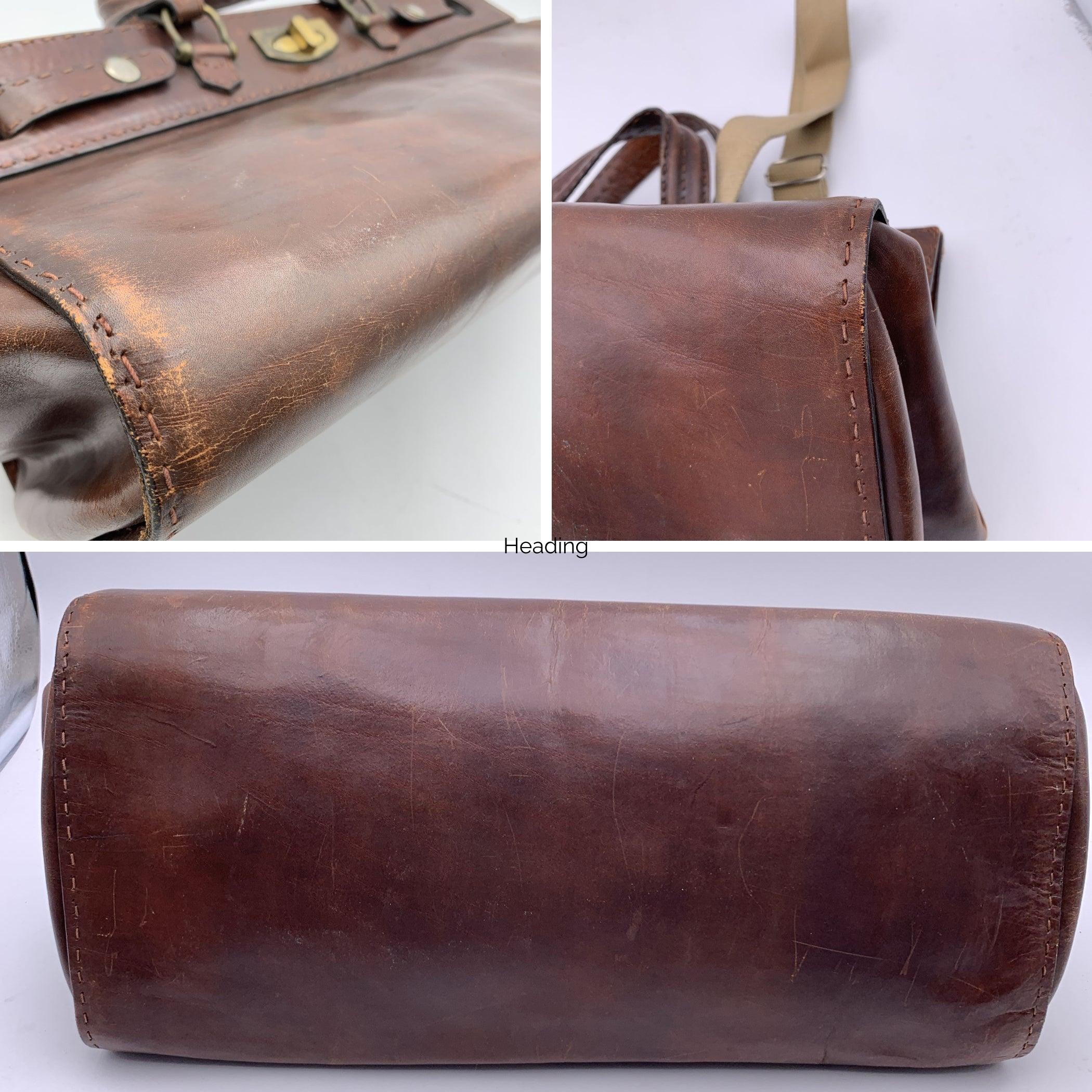 Vintage Brown Leather Travel Bag Weekender Carry On Bag with Strap 1