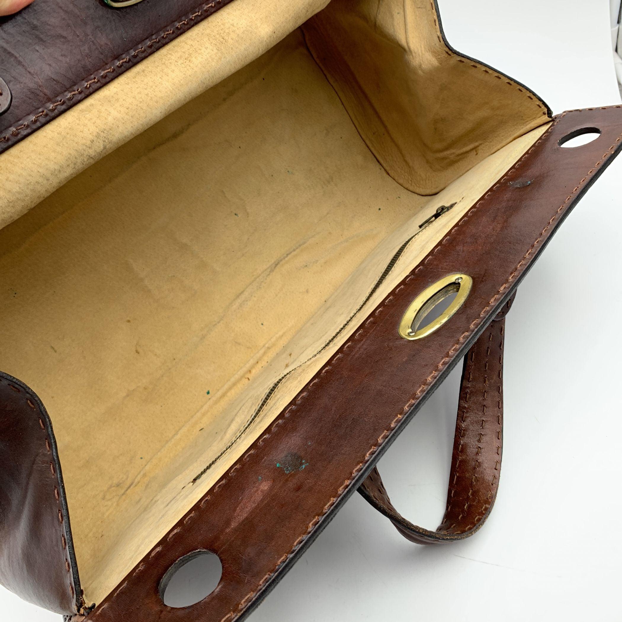 Vintage Brown Leather Travel Bag Weekender Carry On Bag with Strap 2