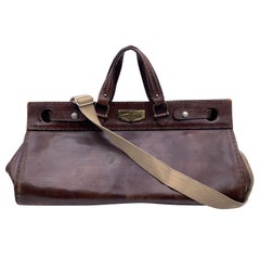 Vintage Brown Leather Travel Bag Weekender Carry On Bag with Strap