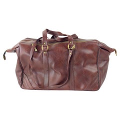 Vintage Reisetasche aus braunem Leder mit Messingbeschlägen, Tschechoslowakei, 1960er Jahre