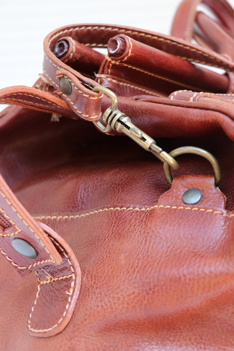 Vintage Brown Leather Travel Bag with Shoulder Strap, Florence, Italy ...