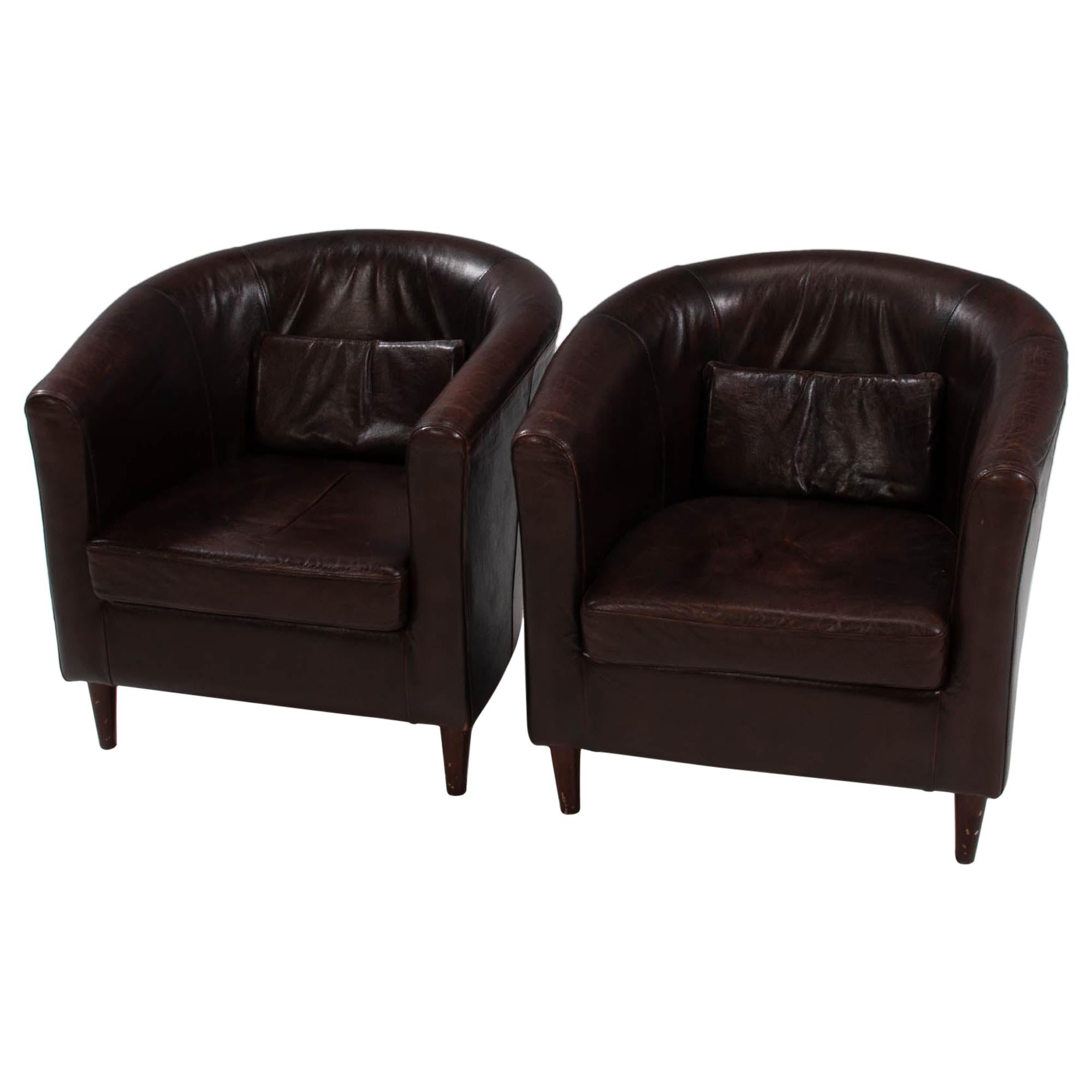 Vintage Brown Leather Tub Chairs, Set of 2