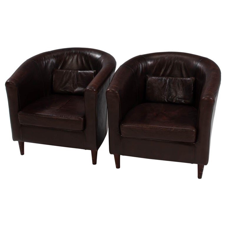 Vintage Brown Leather Tub Chairs Set, Dark Brown Faux Leather Tub Chair