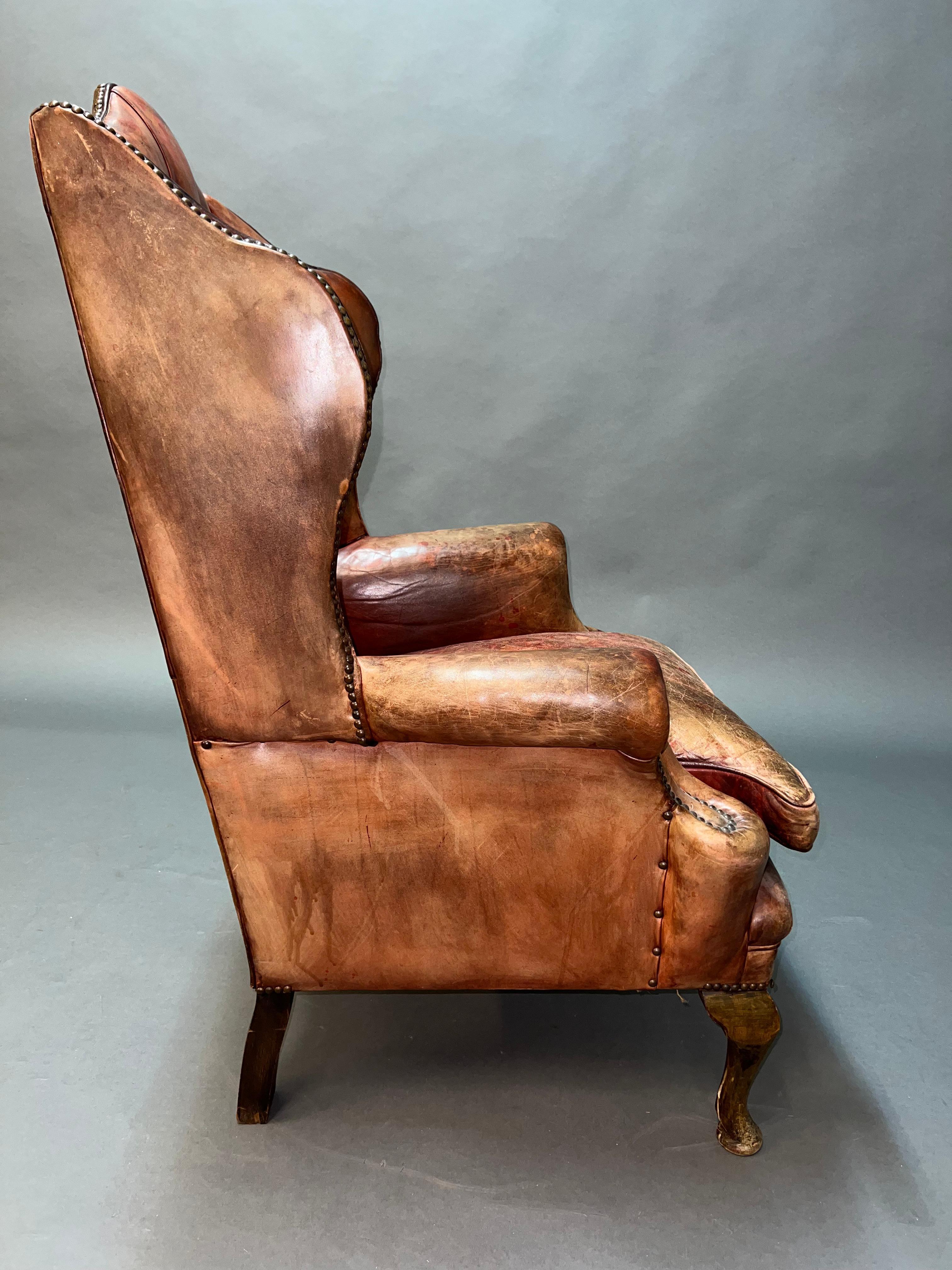 Vintage Brown Leather Tufted Chesterfield Wingback Armchair Original, circa 1880 For Sale 6