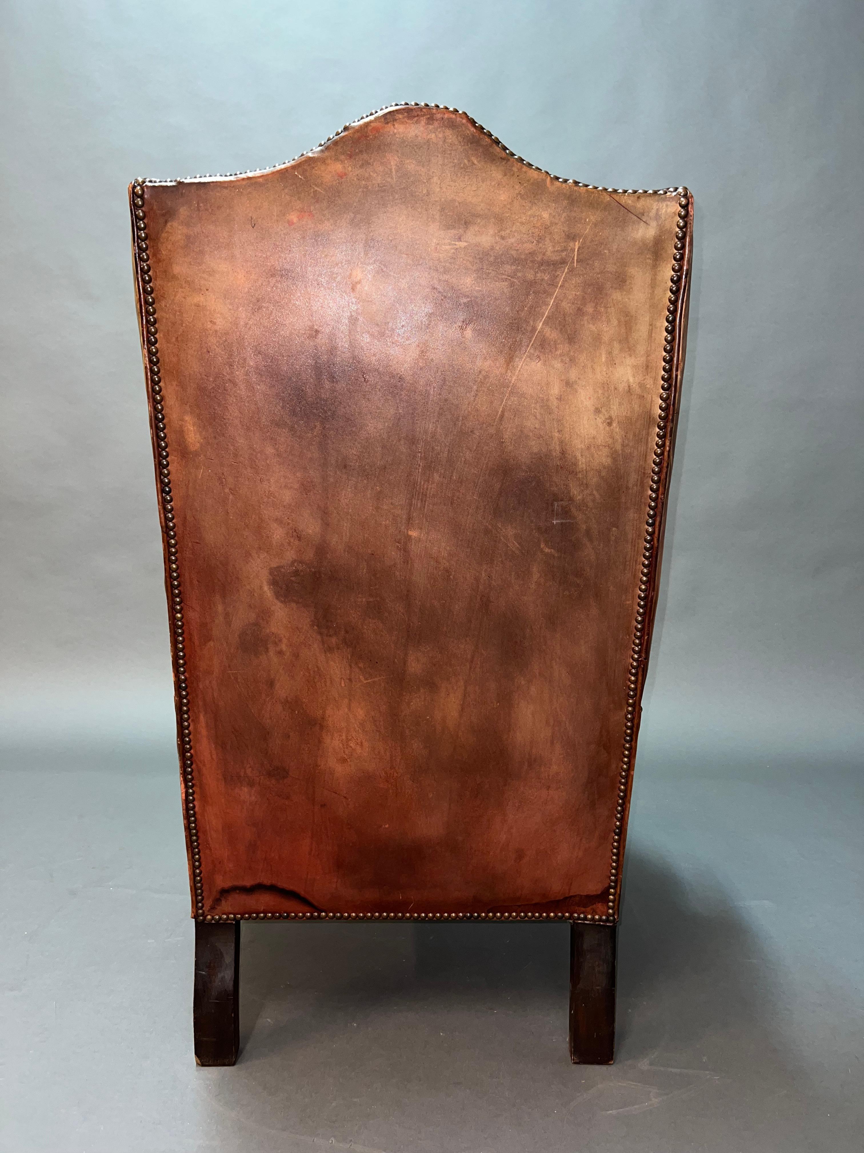 Vintage Brown Leather Tufted Chesterfield Wingback Armchair Original, circa 1880 For Sale 7