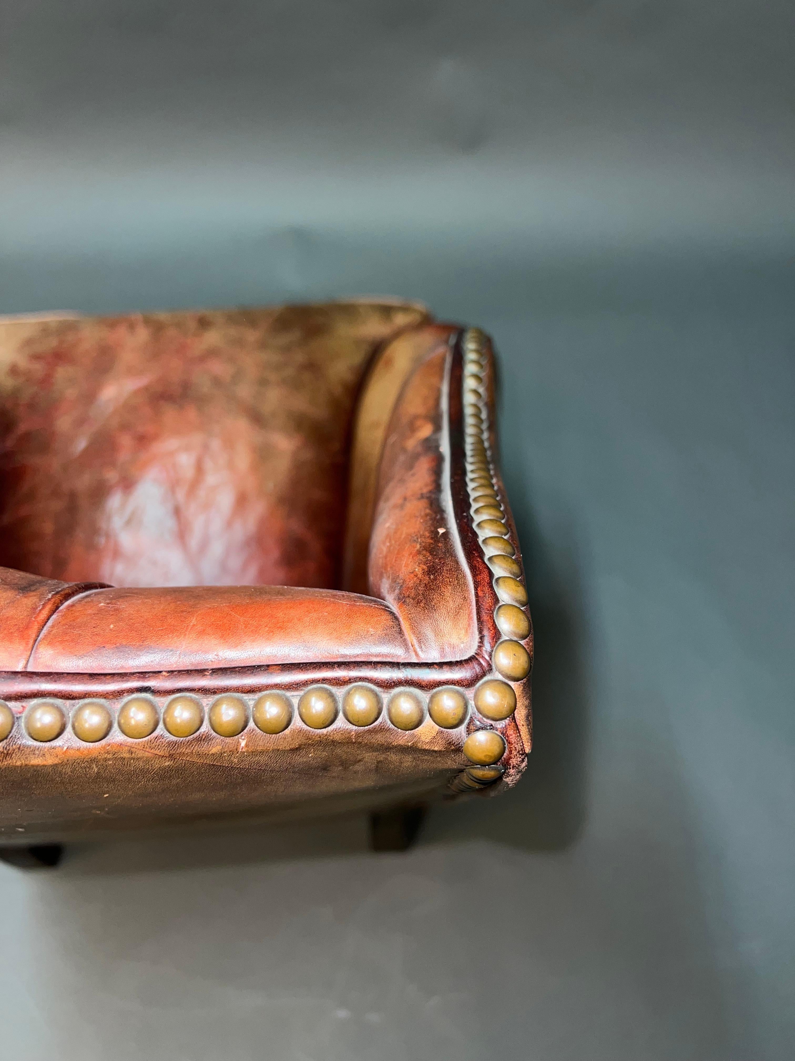 Vintage Brown Leather Tufted Chesterfield Wingback Armchair Original, circa 1880 For Sale 8