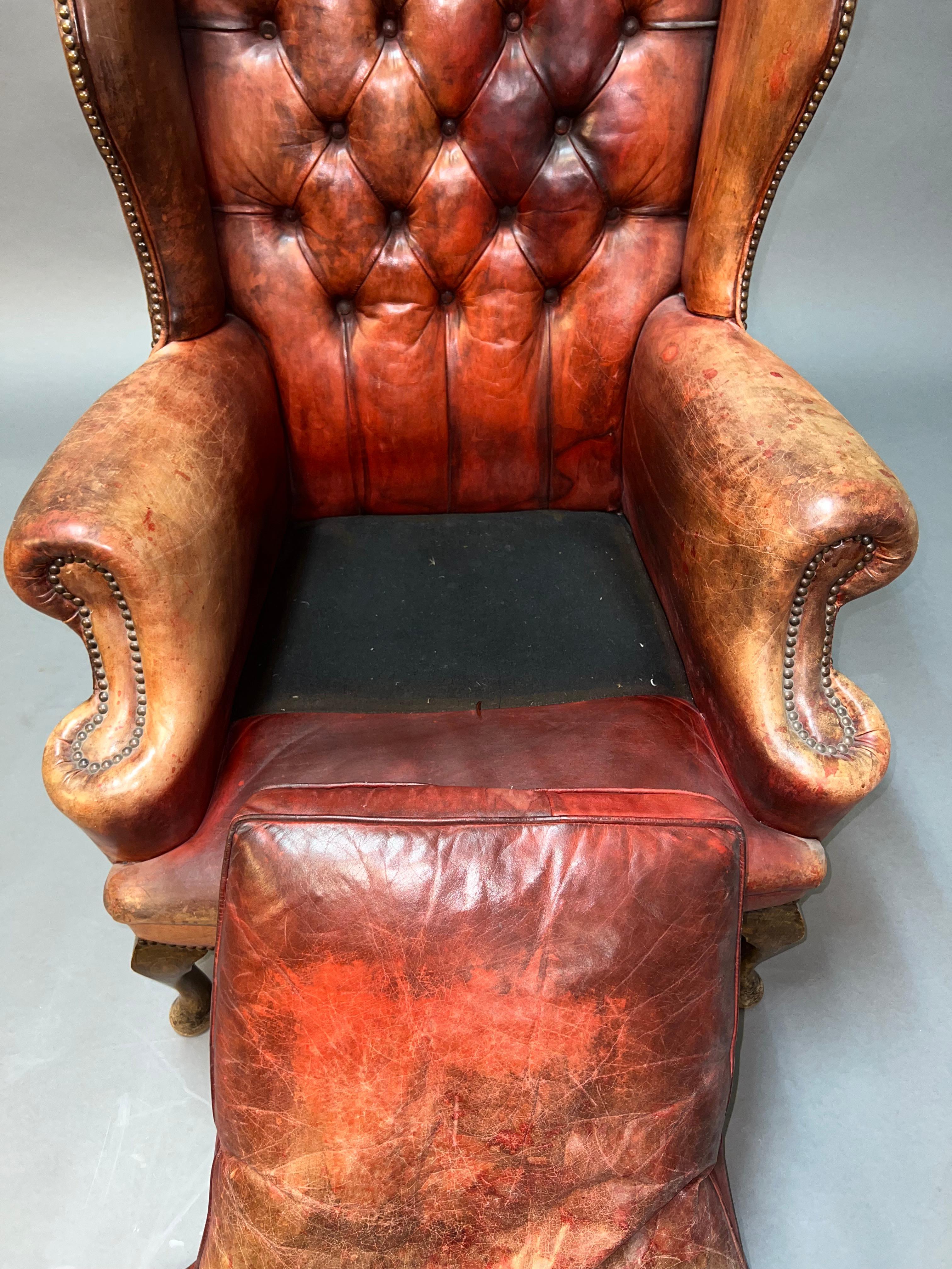 Vintage Brown Leather Tufted Chesterfield Wingback Armchair Original, circa 1880 For Sale 4