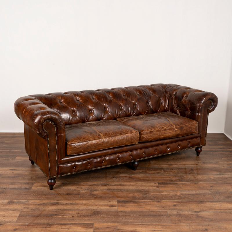 The unique appeal of vintage leather over something new is difficult to describe, but it is the deeper patina that comes slowly over time that creates the depth of character in a wonderful leather sofa such as this one. Add this to the classic style