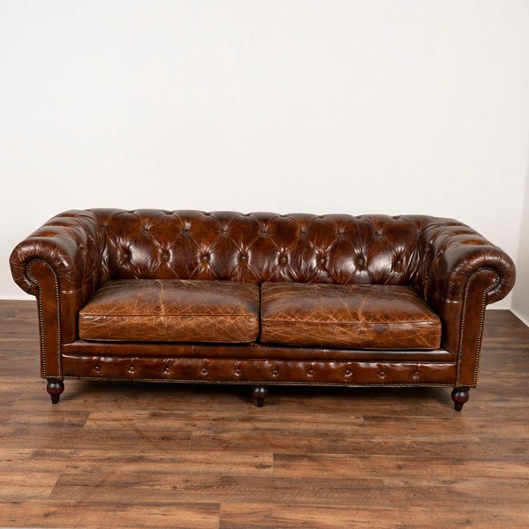 Vintage Brown Leather Two Seat Sofa at 1stDibs