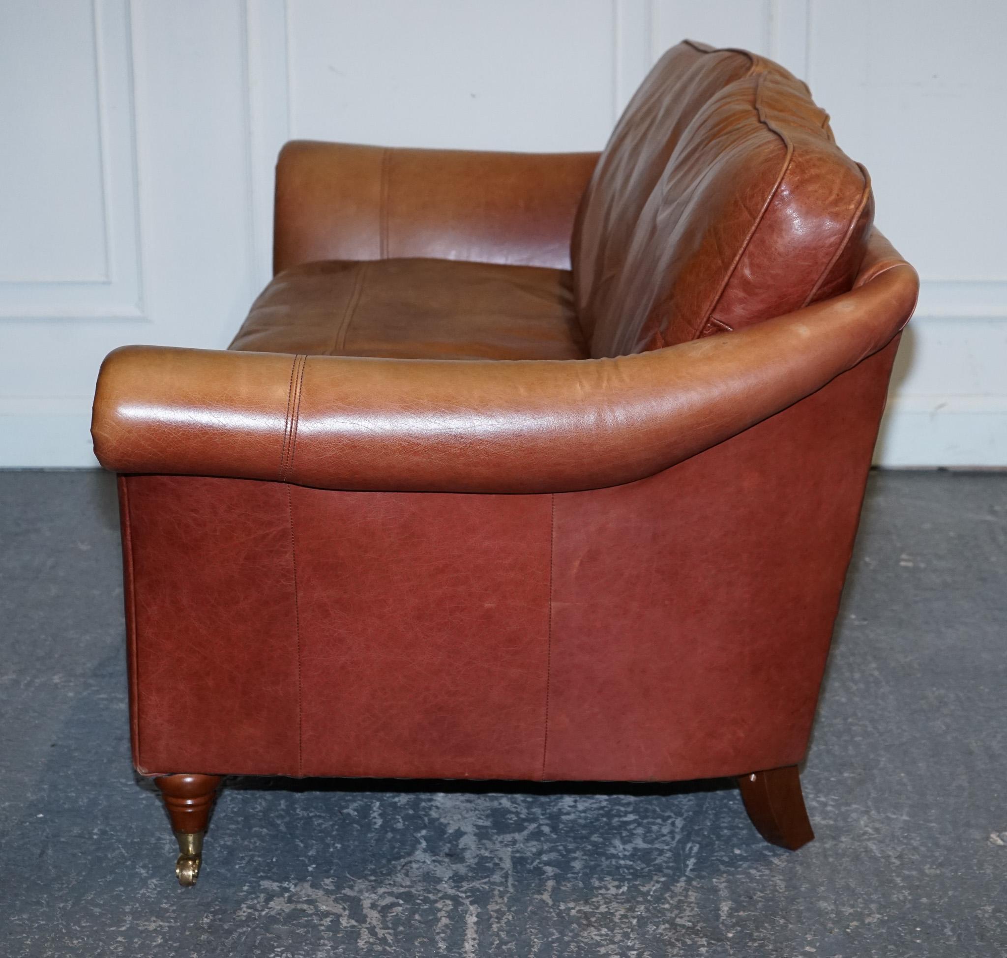 ViNTAGE BROWN LEATHER TWO SEATER PARKER KNOLL SOFA 9