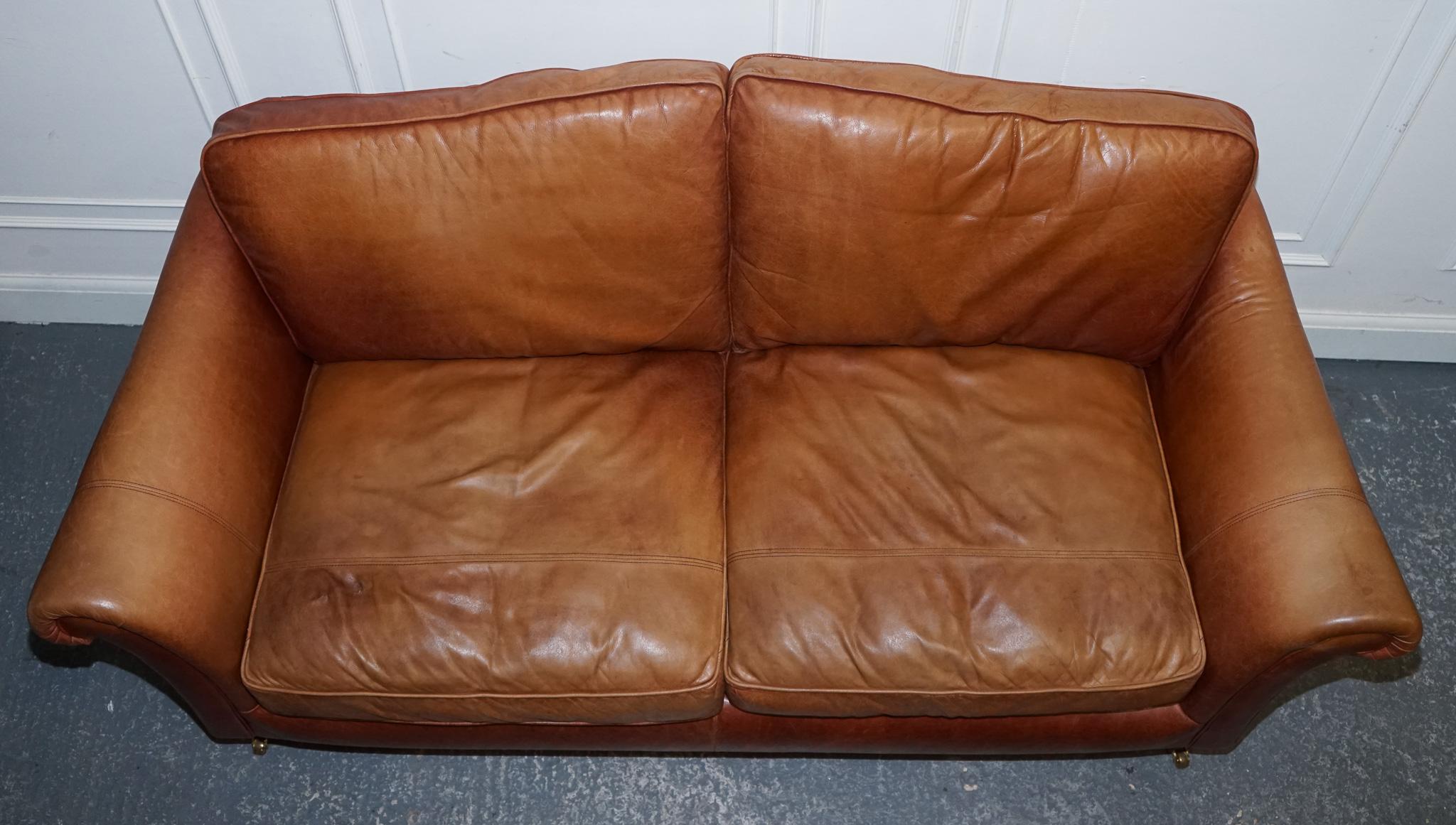 ViNTAGE BROWN LEATHER TWO SEATER PARKER KNOLL SOFA 2