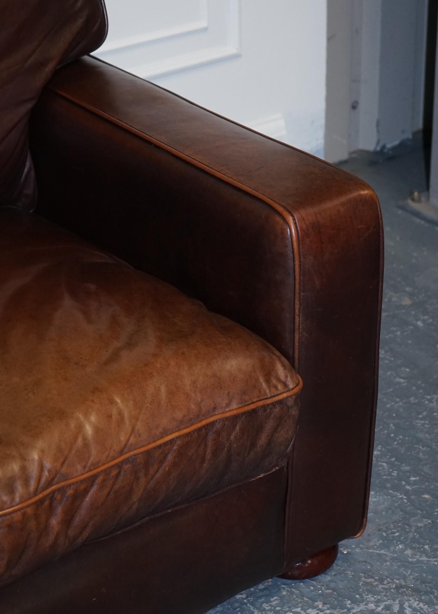 Vintage Brown Leather Two to Three Seater Sofa 3