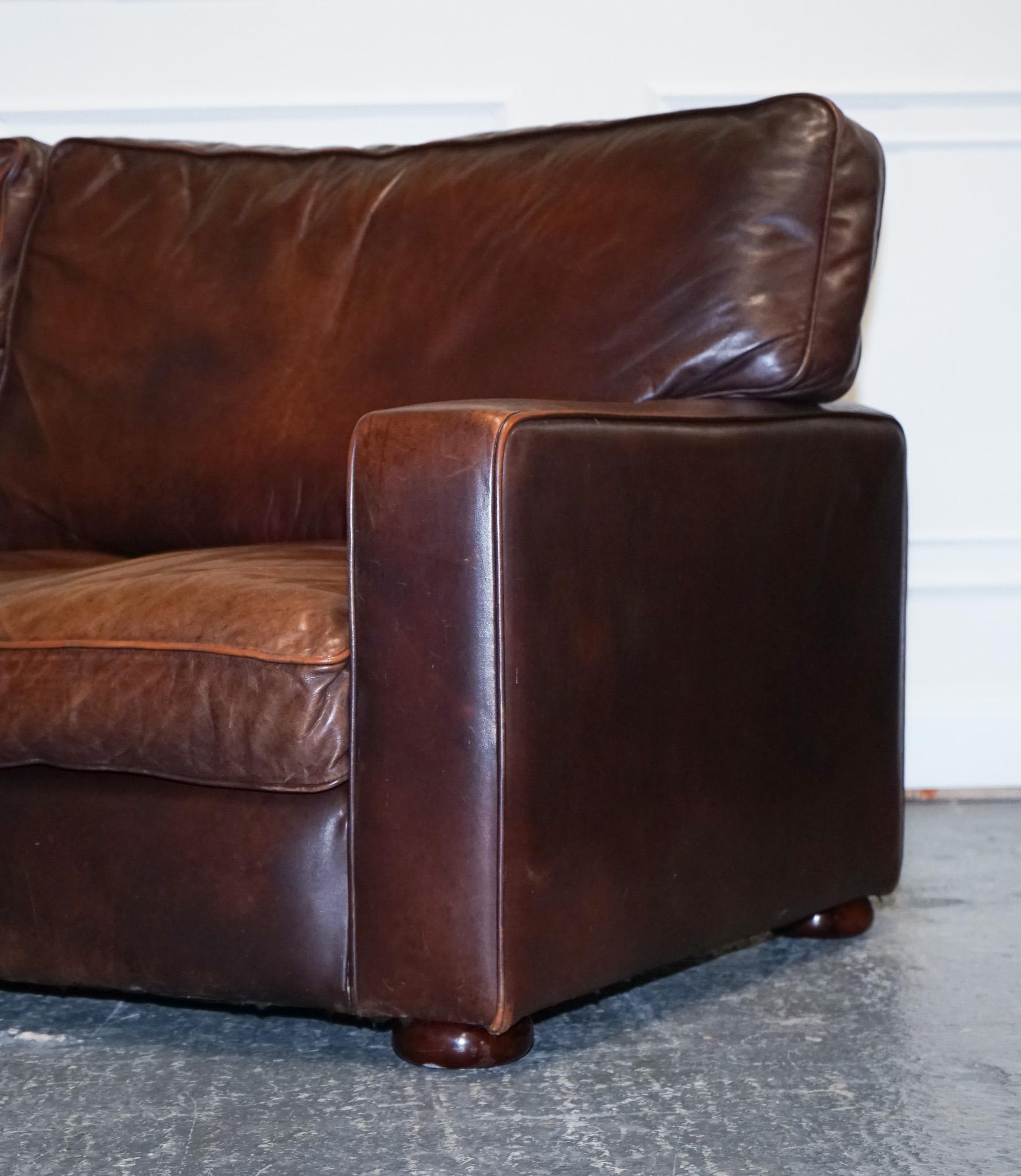 Vintage Brown Leather Two to Three Seater Sofa 4