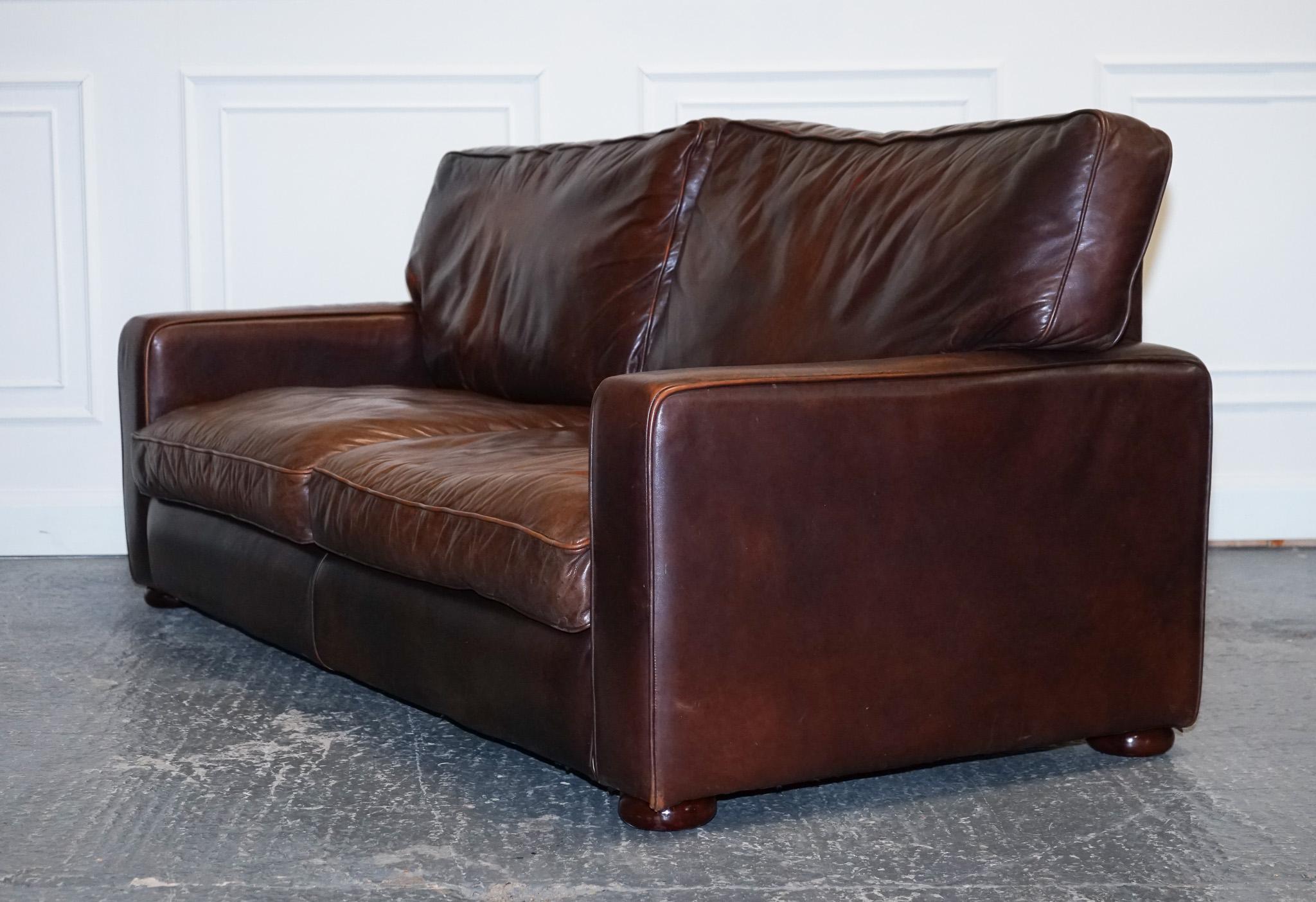 Vintage Brown Leather Two to Three Seater Sofa 8