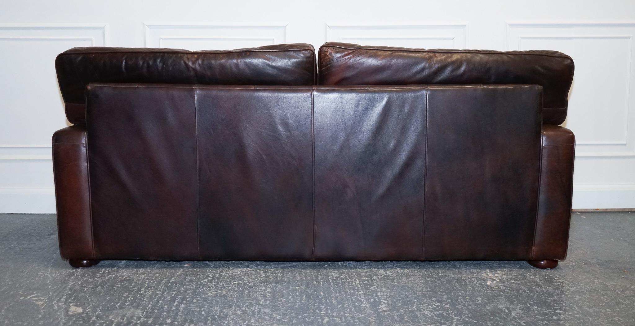 Vintage Brown Leather Two to Three Seater Sofa 9