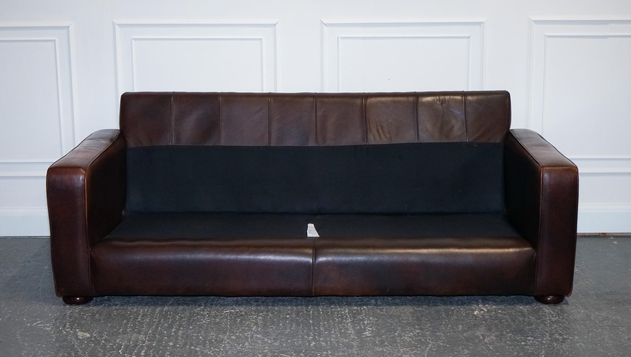 Vintage Brown Leather Two to Three Seater Sofa 10