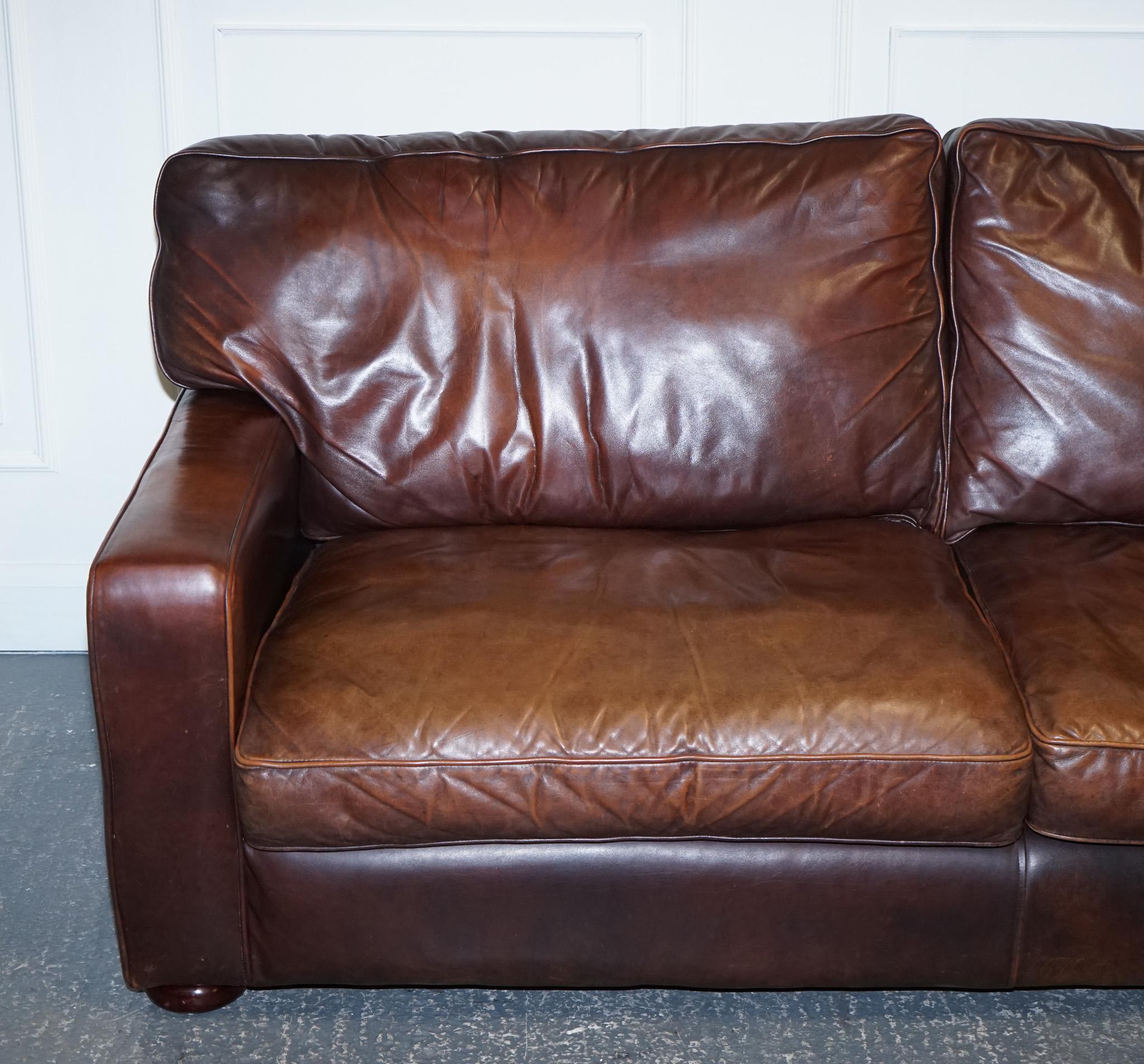 Hand-Crafted Vintage Brown Leather Two to Three Seater Sofa