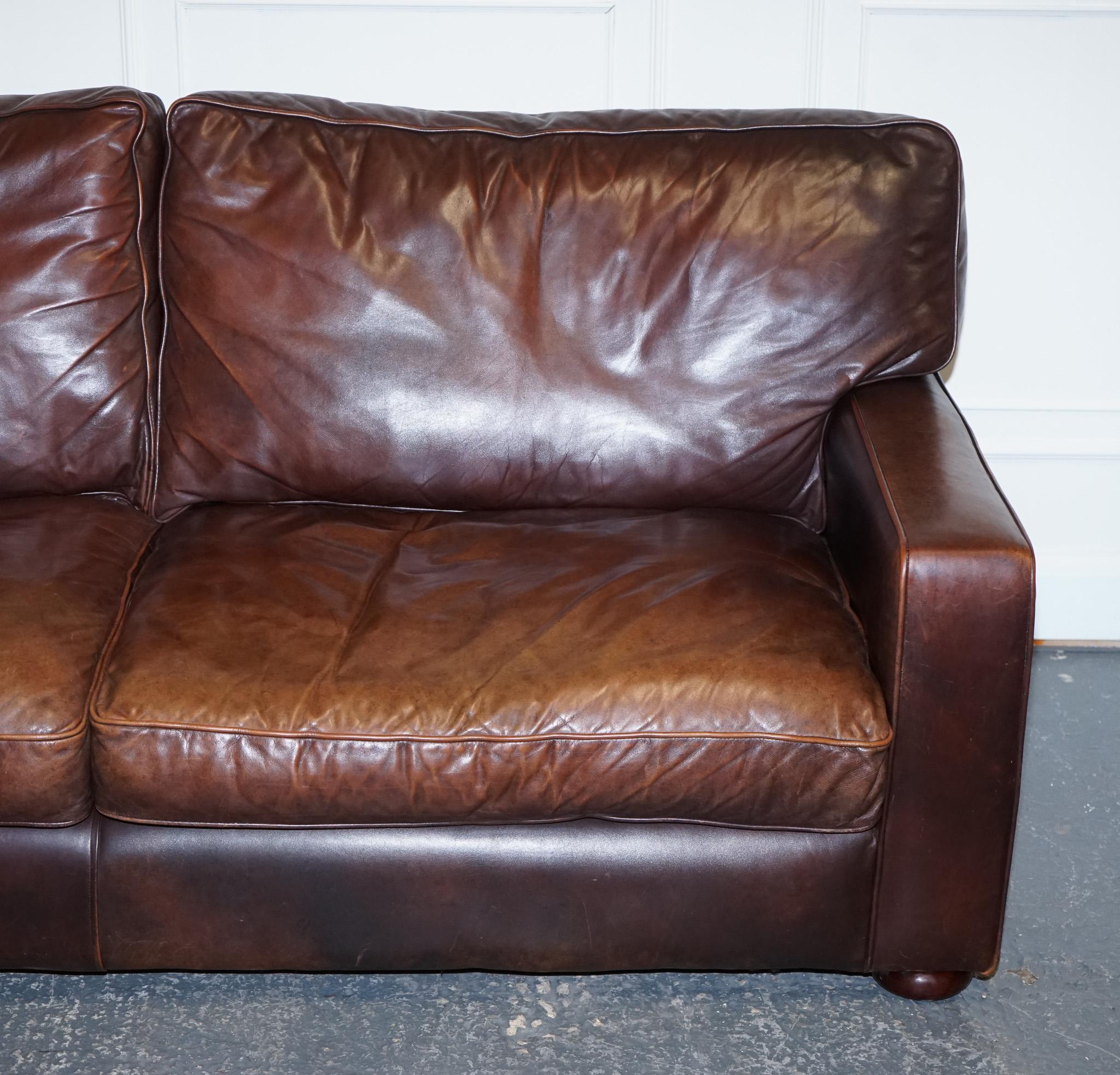 Vintage Brown Leather Two to Three Seater Sofa In Good Condition In Pulborough, GB