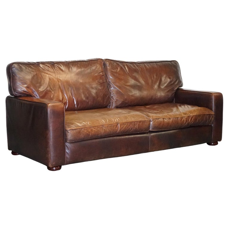 ViNTAGE BROWN LEATHER TWO TO THREE SEATER SOFA For Sale at 1stDibs