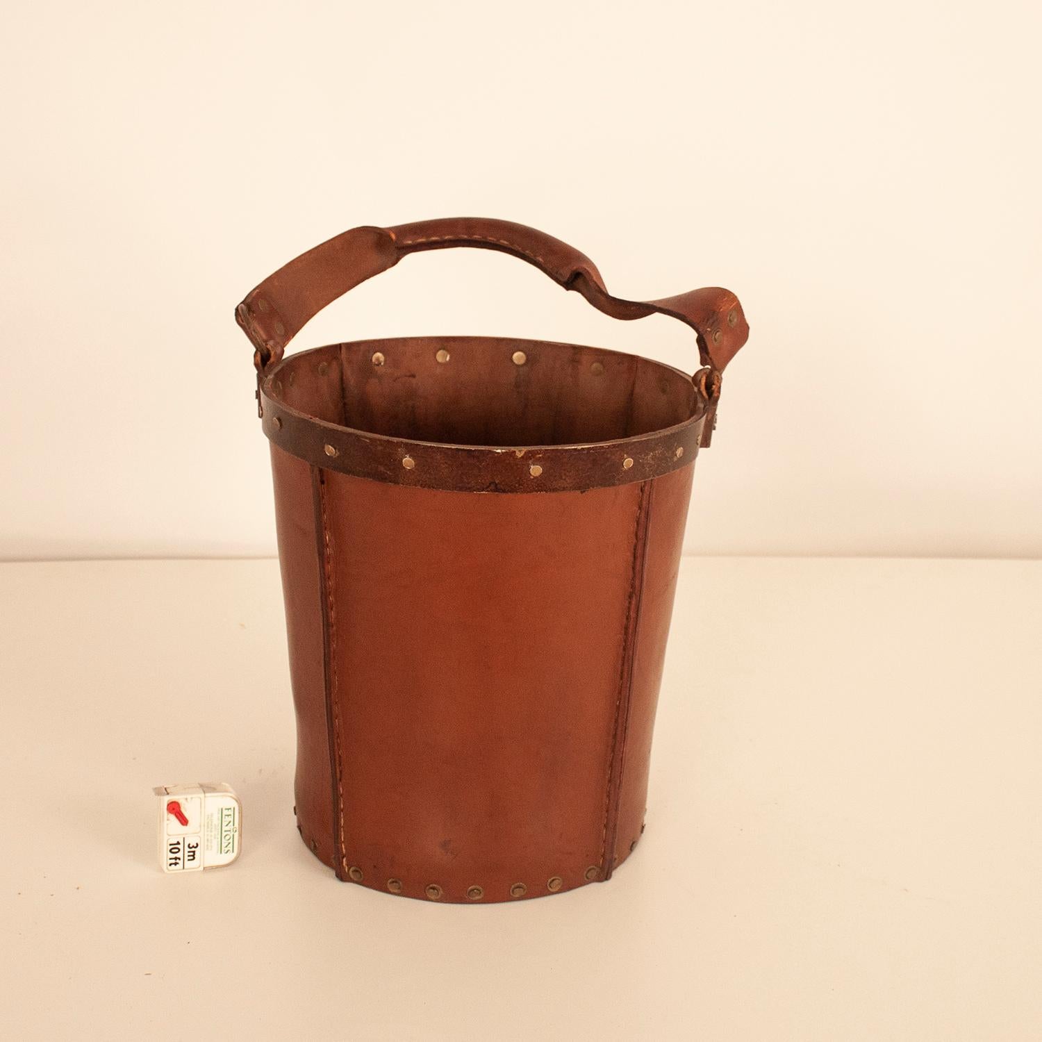 Vintage Brown Leather Waste Basket, Valenti, Spain, 1970s 6