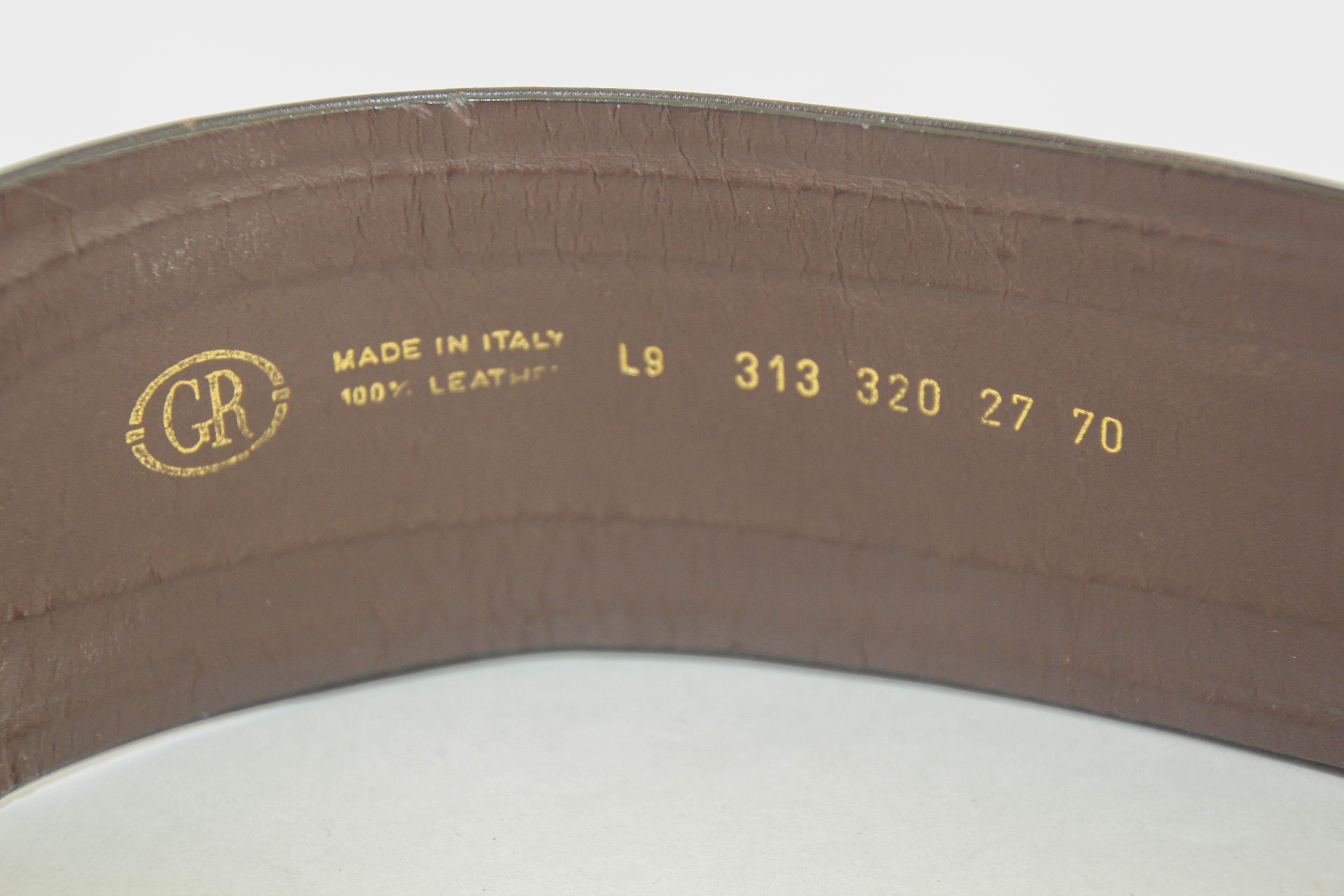 Gray Vintage Brown Leather Wide Waist Belt Women Italy 1980's