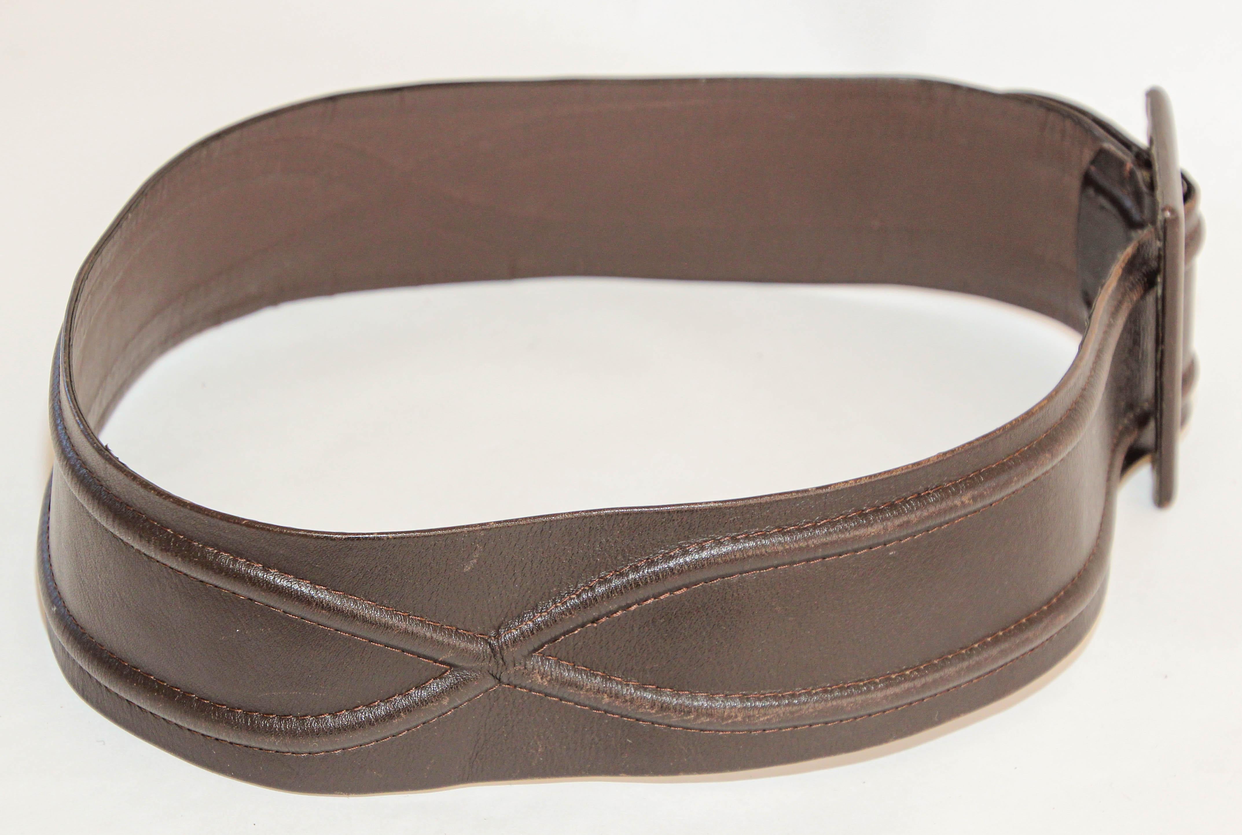 Women's or Men's Vintage Brown Leather Wide Waist Belt Women Italy 1980's