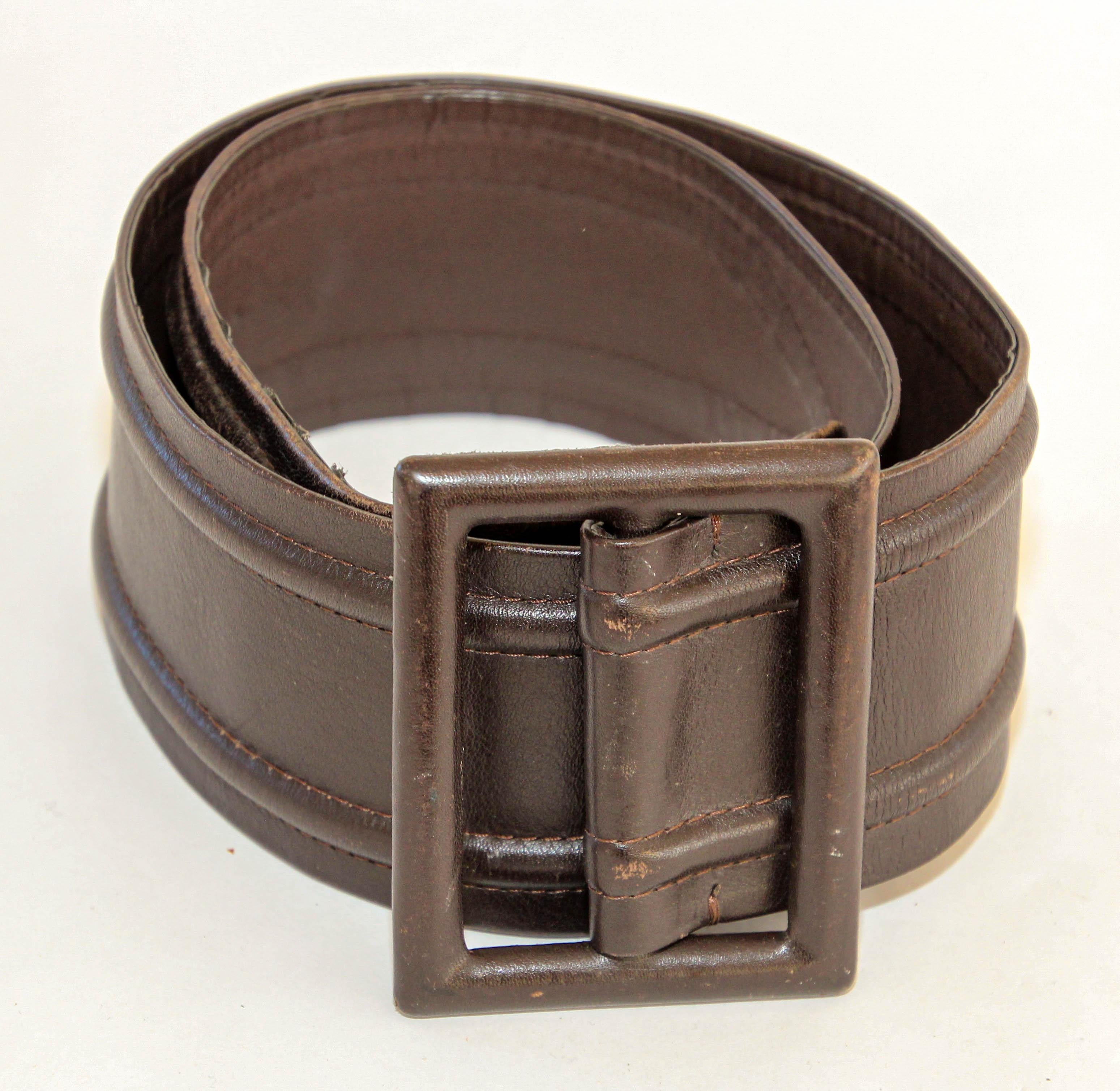 Vintage Brown Leather Wide Waist Belt Women Italy 1980's 1