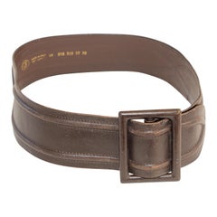 Vintage Brown Leather Wide Waist Belt Women Italy 1980's