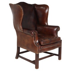 Used Brown Leather Wing Chair