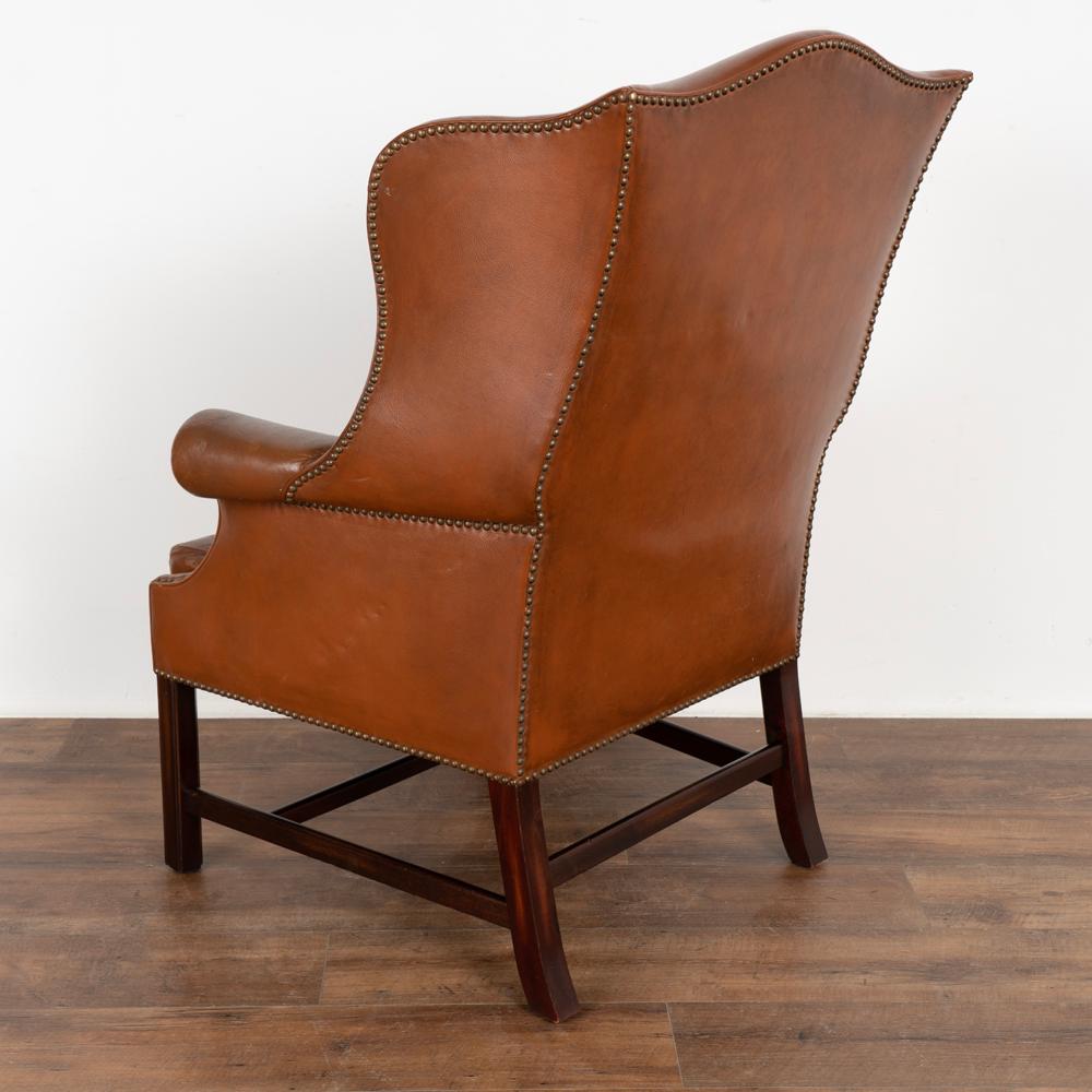 Vintage Brown Leather Wingback Arm Chair from Denmark, circa 1940-60 For Sale 4
