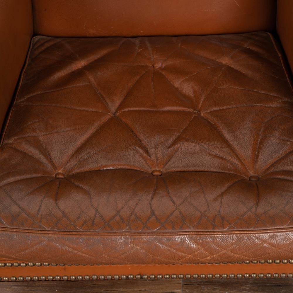 20th Century Vintage Brown Leather Wingback Arm Chair from Denmark, circa 1940-60 For Sale