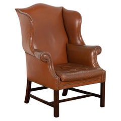 Vintage Brown Leather Wingback Arm Chair from Denmark, circa 1940-60