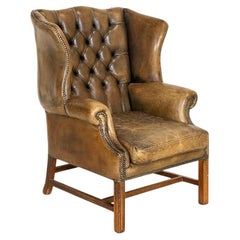 Antique Brown Leather Wingback Chair Club Chair from England
