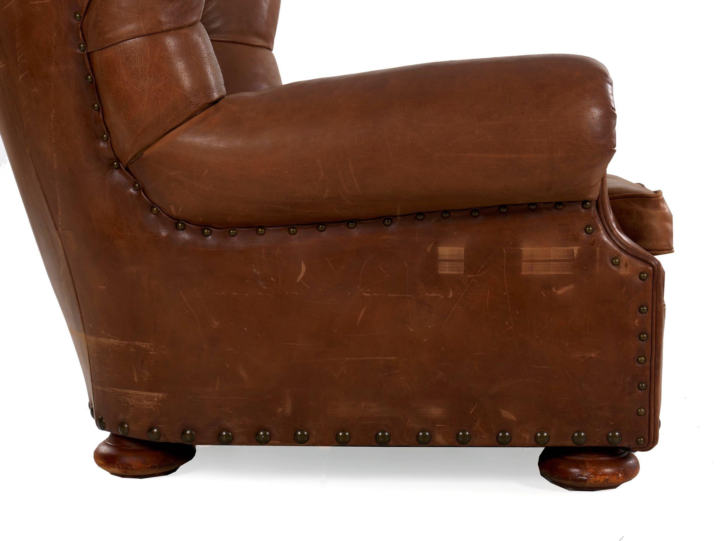 Vintage Brown Leather “Writer’s” Wingback Arm Chair by Ralph Lauren 3
