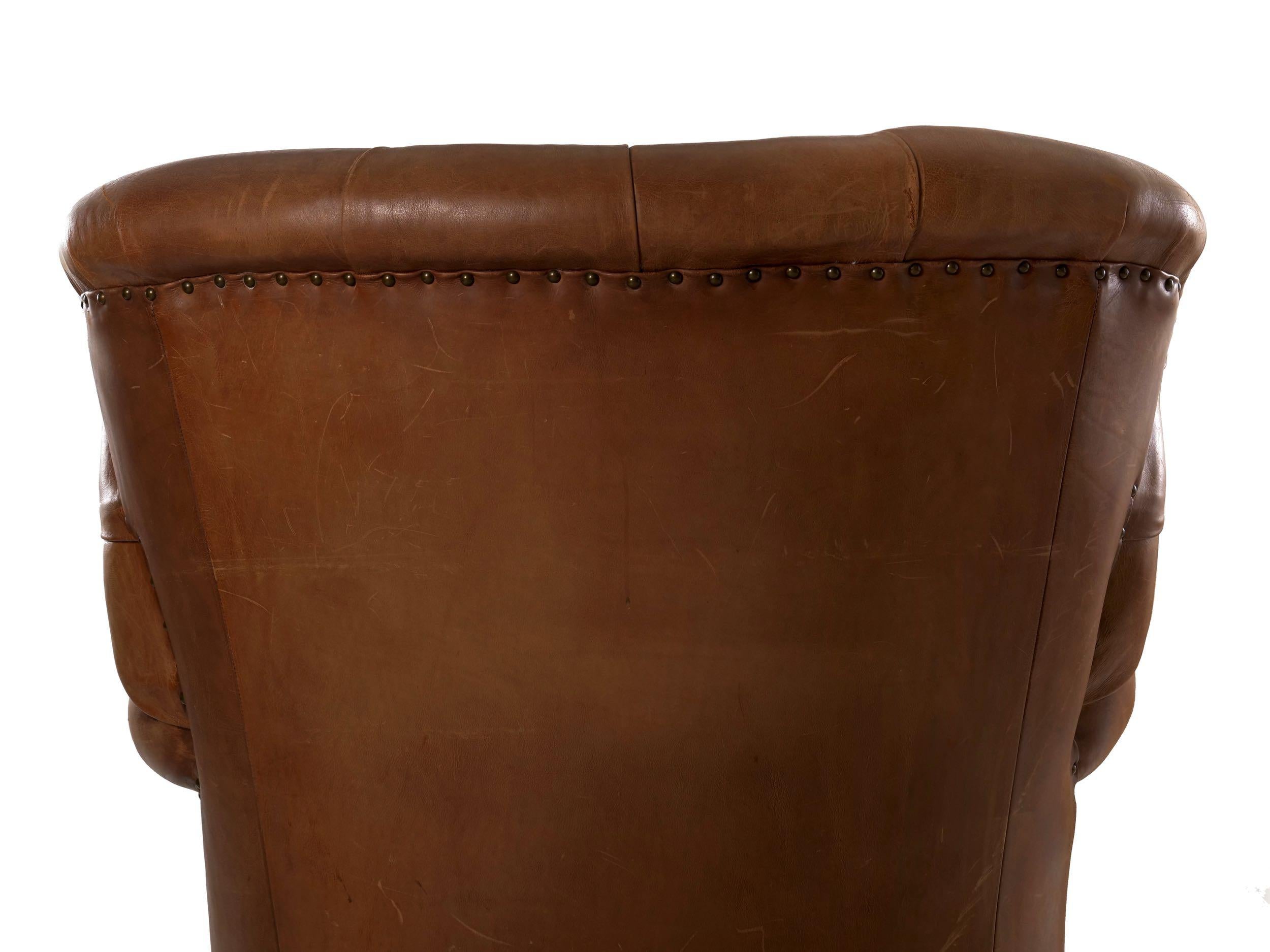 Vintage Brown Leather “Writer’s” Wingback Arm Chair by Ralph Lauren 4