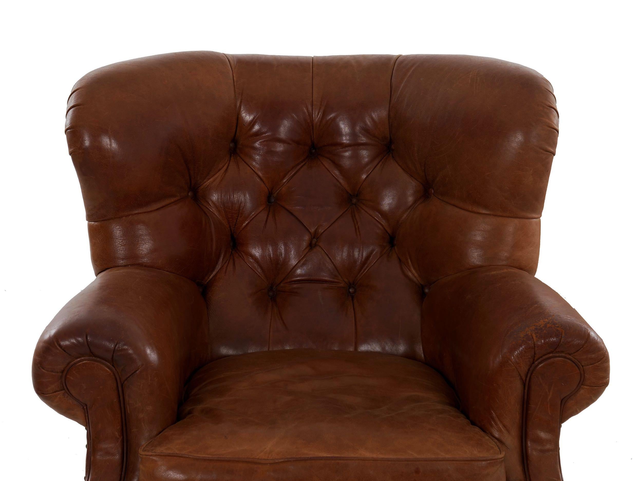 Unknown Vintage Brown Leather “Writer’s” Wingback Arm Chair by Ralph Lauren