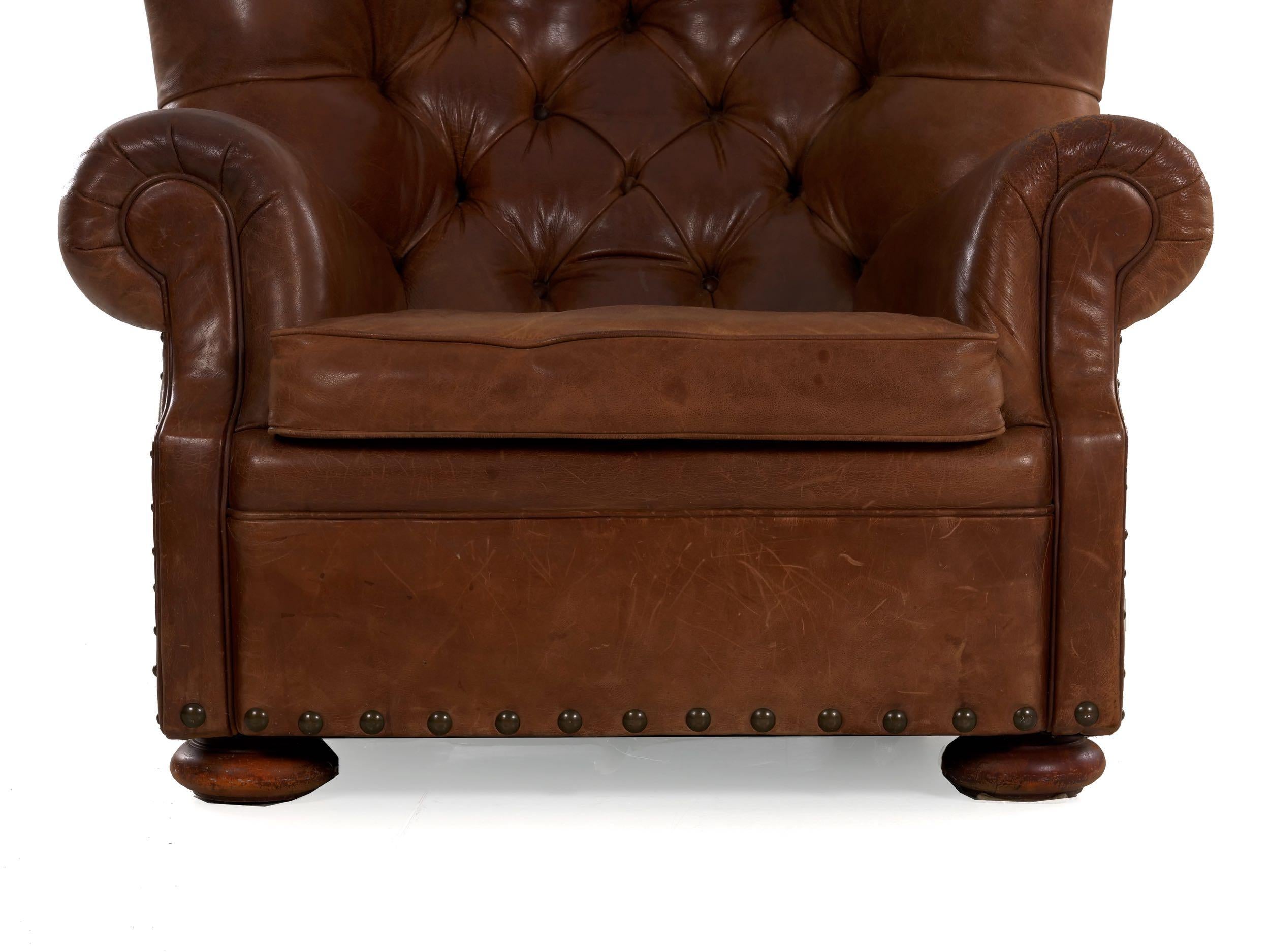 Vintage Brown Leather “Writer’s” Wingback Arm Chair by Ralph Lauren In Good Condition In Shippensburg, PA