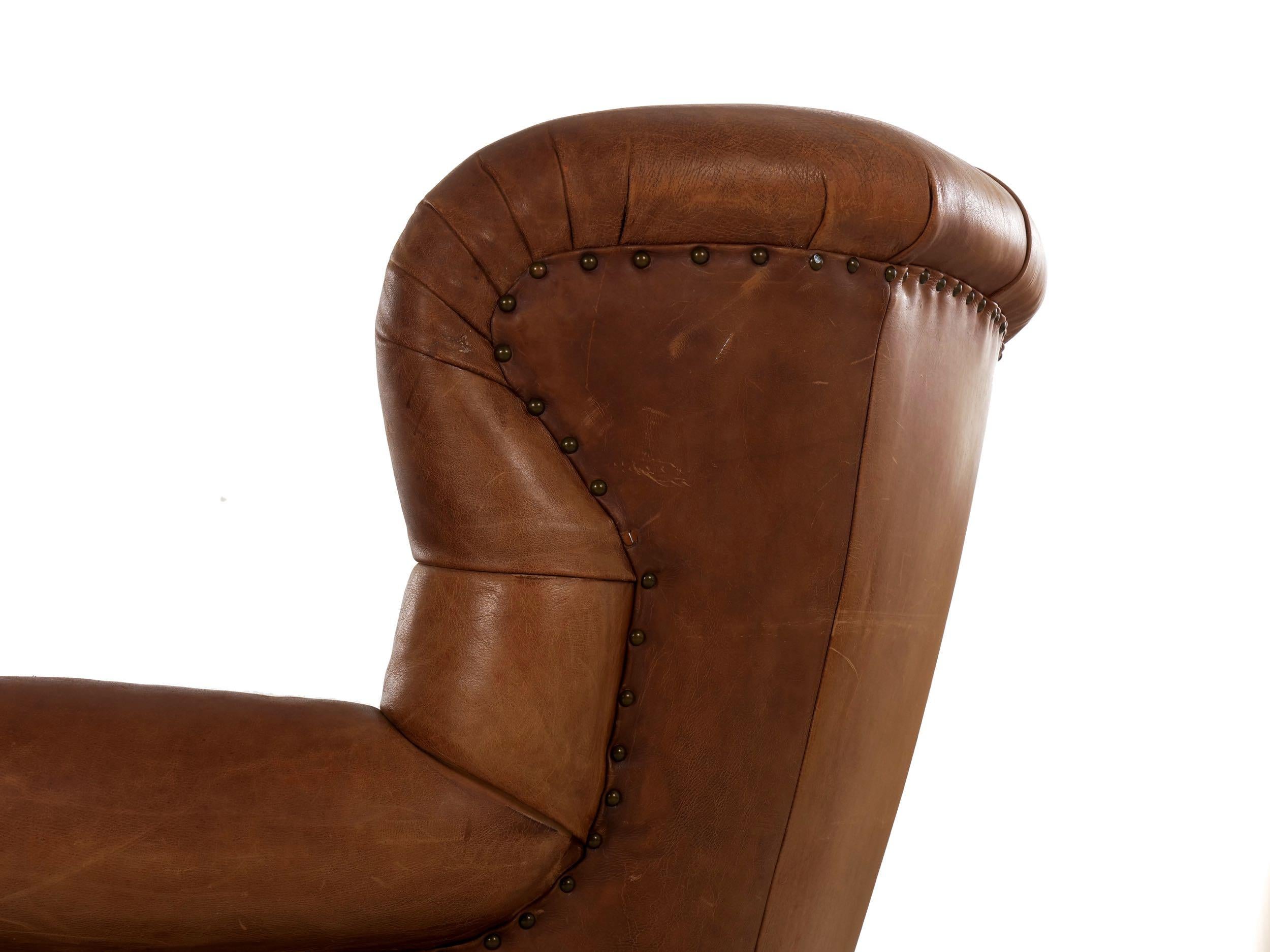 20th Century Vintage Brown Leather “Writer’s” Wingback Arm Chair by Ralph Lauren