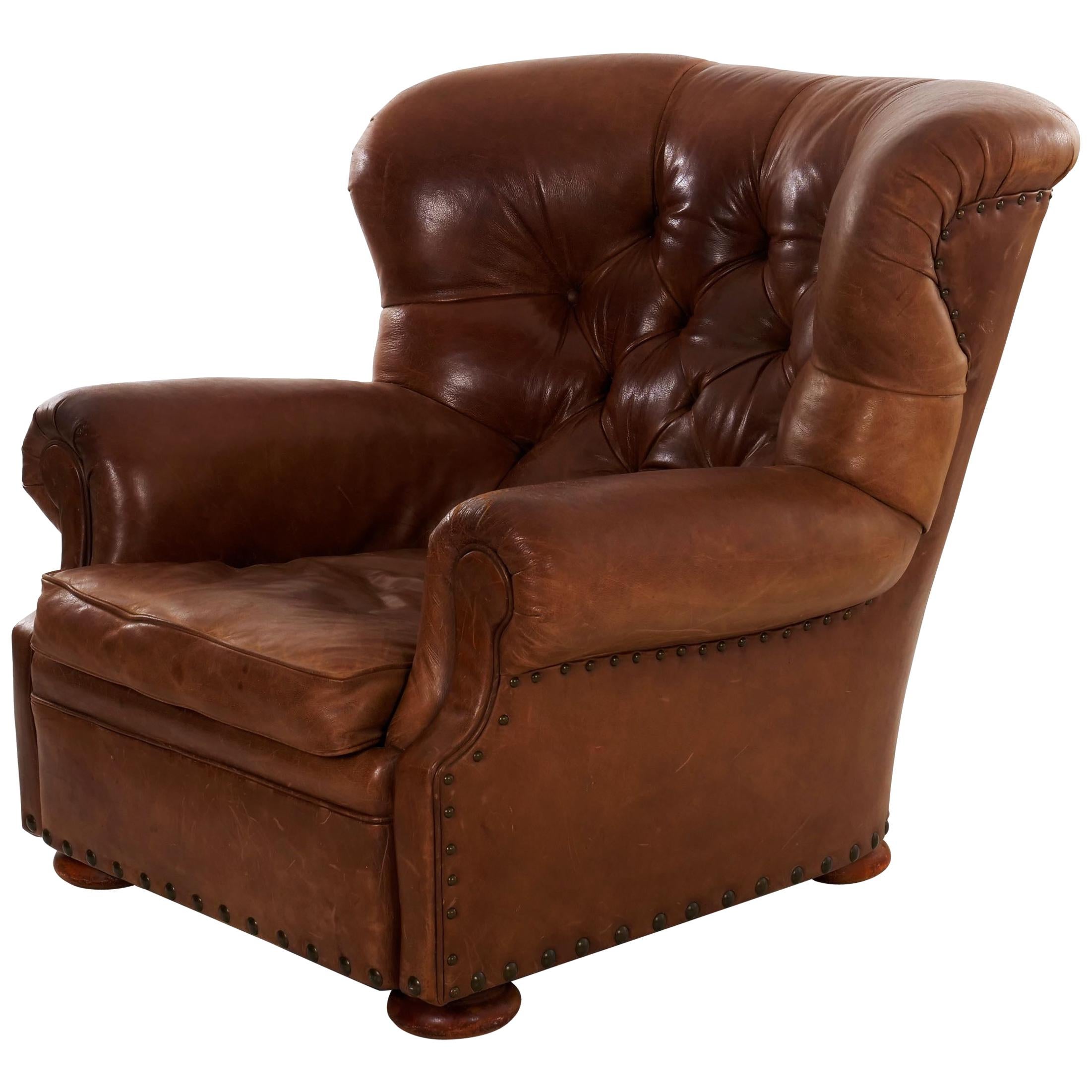 Vintage Brown Leather “Writer’s” Wingback Arm Chair by Ralph Lauren