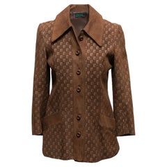 Vintage Brown Loewe 1970er gemusterte Wildlederjacke Größe EU 44