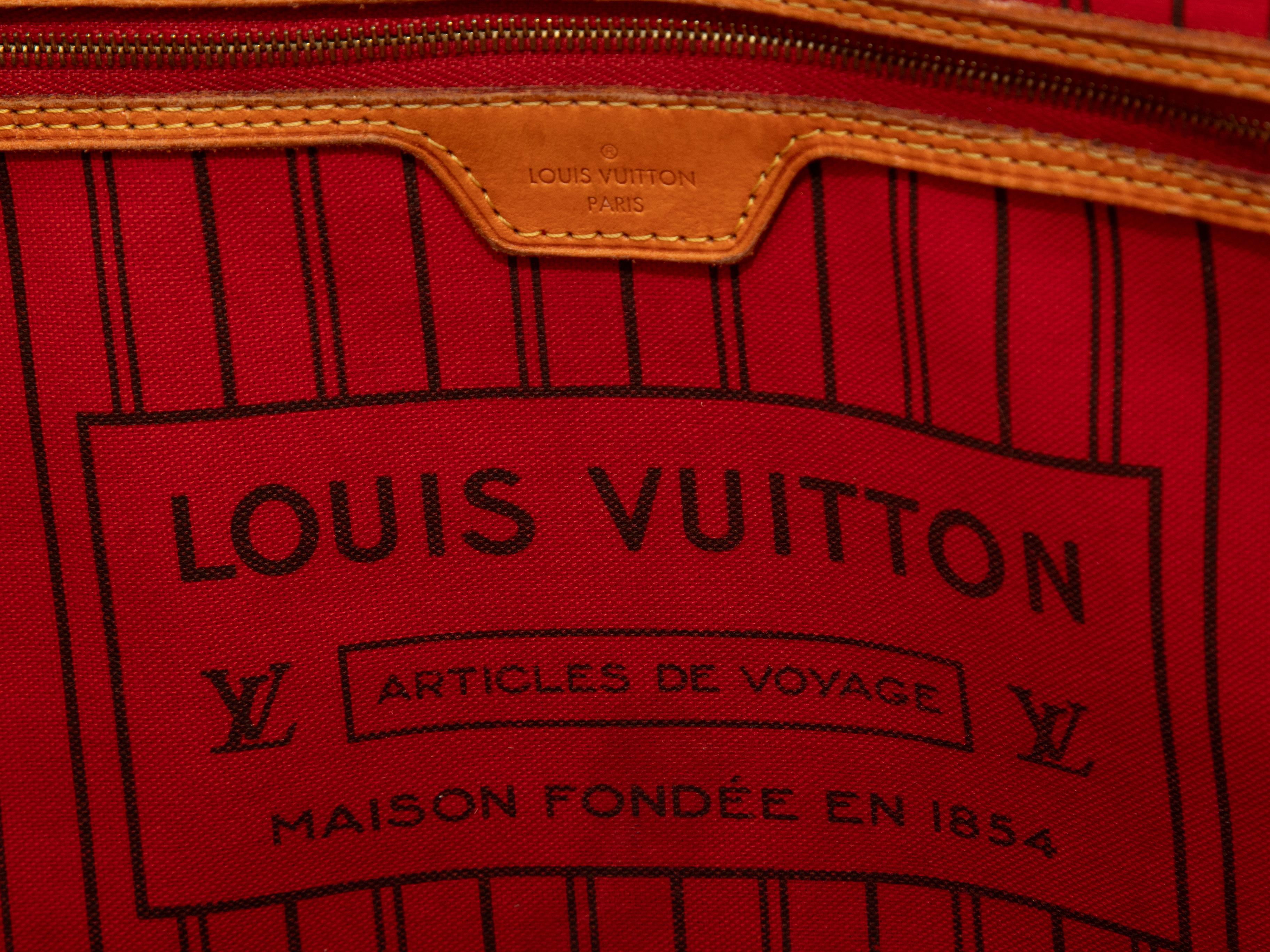 Vintage Brown Louis Vuitton Monogram Neverfull GM Bag. The Neverfull GM Bag features a coated canvas body, leather trim throughout, gold-tone hardware, a matching zip pouch, and dual flat shoulder straps. 22