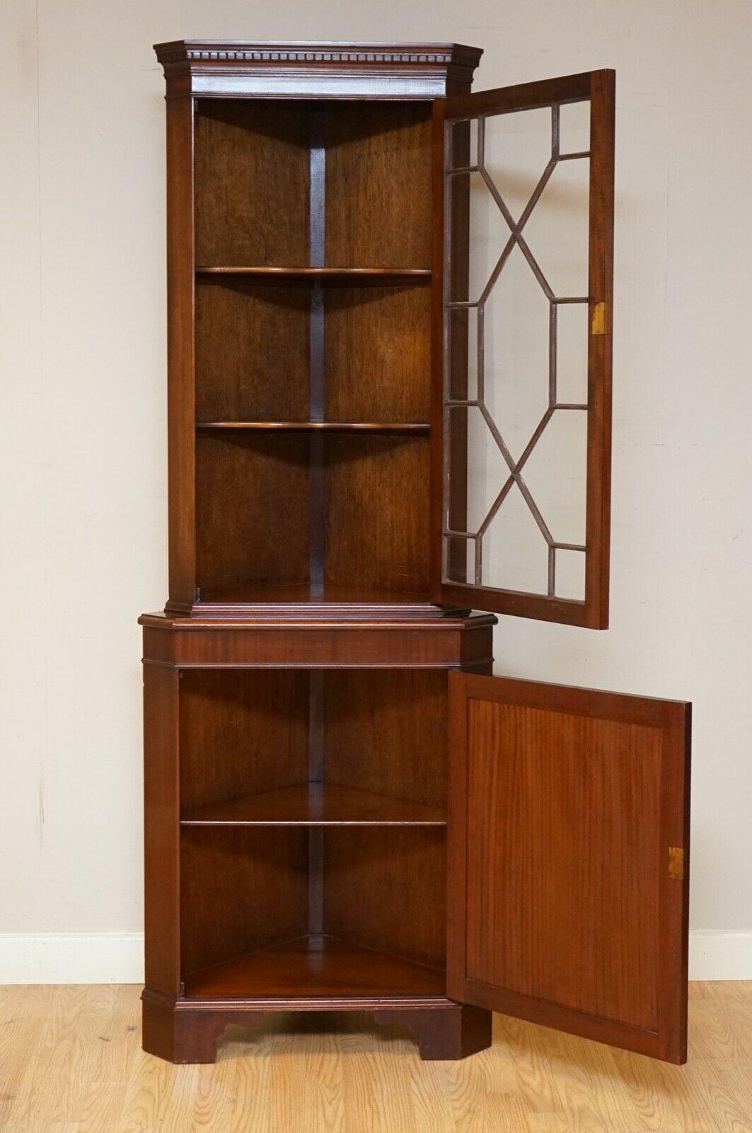 Glass Vintage Brown Hardwood Astragal Glazed Corner Cabinet